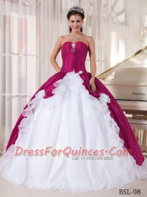 Elegant Ball Gown Sweetheart Beading Quinceanera Dress in Fuchsia and White