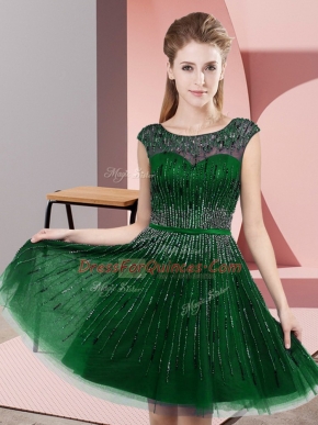 Popular Empire Evening Dress Green Scoop Tulle Sleeveless Knee Length Backless