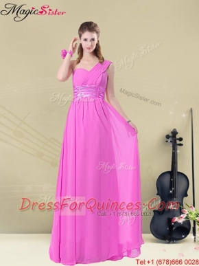 Cheap Empire One Shoulder Prom Dresses with Belt