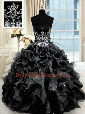 Decent Black Sleeveless Beading and Ruffles Floor Length Quinceanera Dresses
