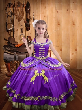 Lavender Lace Up Little Girls Pageant Dress Beading and Embroidery Sleeveless Floor Length