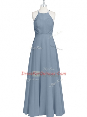 Dynamic Grey Halter Top Neckline Ruching and Pleated Casual Dresses Sleeveless Zipper