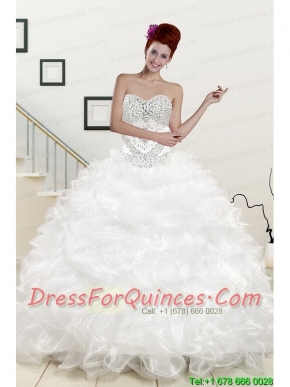 New Sweetheart Sweep Train Beading and Ruffles Quinceanera Dress for 2015