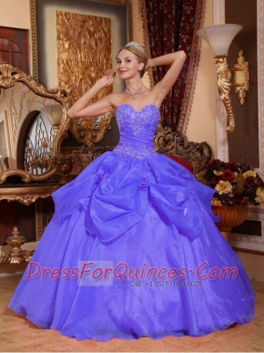 Blue Taffeta And Organza Ball Gown Sweetheart Floor-length  Appliques Cheap Quinceanera Dresses