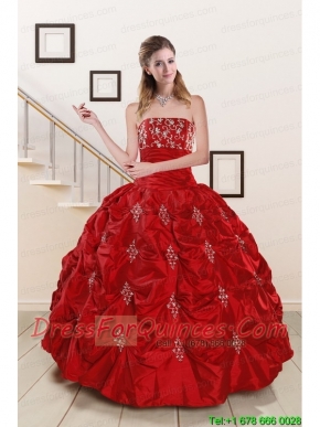 Cheap Sweetheart Appiques and Beading 2015 Quinceanera Dresses in Red