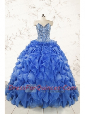 Hot Sale Beading Royal Blue Sweet 15 Dresses with Sweep Train