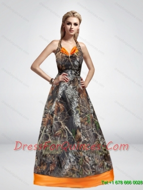 2015 Spring Elegant A Line Halter Top Camo Prom Dresses
