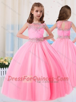 Beautiful Ball Gowns Scoop Short Sleeves Little Girl Pageant Dress in Baby Pink