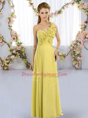 Luxurious Floor Length Empire Sleeveless Yellow Green Quinceanera Court Dresses Lace Up