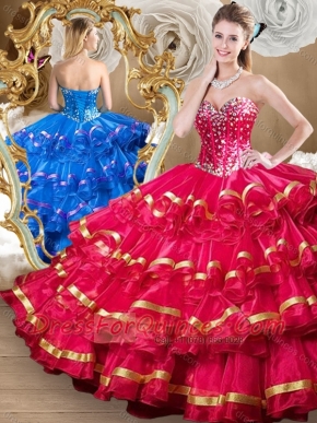 Perfect Red Sweet 16 Dresses with Beading and Ruffled Layers