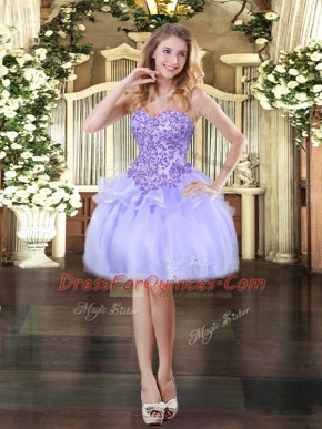 Lavender Organza Lace Up Homecoming Dress Sleeveless Mini Length Appliques