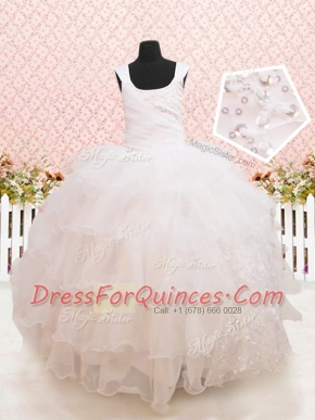 Scoop Sleeveless Beading and Ruffled Layers and Sequins Lace Up Little Girl Pageant Gowns