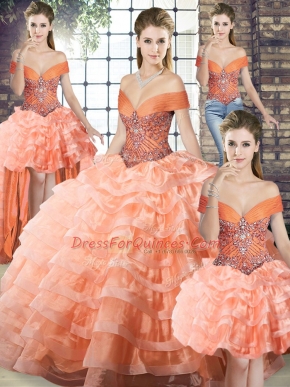 Best Sleeveless Brush Train Beading and Ruffled Layers Lace Up Sweet 16 Dresses