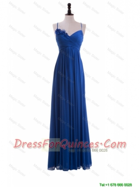 Cheap Custom Made Empire Spaghetti Straps Ruching Prom Dresses with Hand Made Flowers