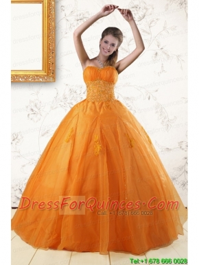 2015 Princess Orange Quinceanera Dresses with Appliques