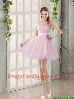 Perfect V Neck Strapless Short Prom Dresses with Bowknot