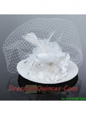 Cheap White Rhinestone Feather Imitation Pearls Hat Hair Ornament