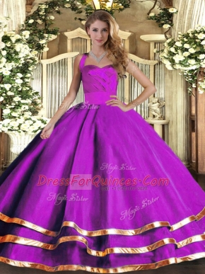 Sleeveless Lace Up Floor Length Ruffled Layers Sweet 16 Quinceanera Dress