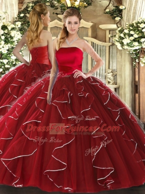 Floor Length Ball Gowns Sleeveless Wine Red 15th Birthday Dress Lace Up