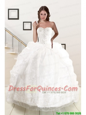 Exquisite Appliques White Brush Train Quinceanera Dresses with Appliques and Pick Ups