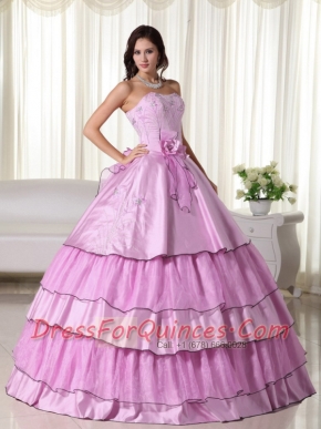 2013 Perfect Pink Ball Gown With Strapless Taffeta Beading Quinceanera Dress