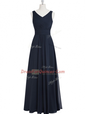 Black A-line Ruching Evening Dress Zipper Chiffon Sleeveless Floor Length