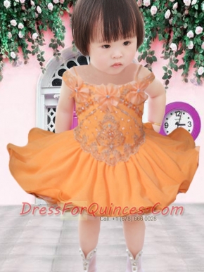 Cute A-Line Off the Shoulder Mini-length Beading Yellow Little Girl Dress