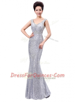 Sequined Sleeveless Floor Length Dress for Prom and Sequins