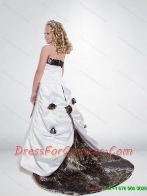 2015 Modest A Line Strapless Camo Flower Girl Dresses with Hand Made Flowers