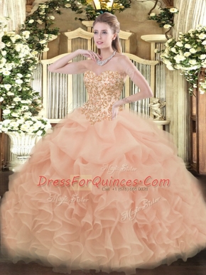 Enchanting Organza Sleeveless Floor Length Quinceanera Dresses and Appliques and Ruffles and Pick Ups
