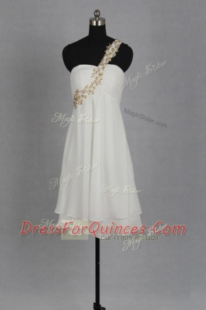 Admirable A-line Evening Dress White Sweetheart Chiffon Sleeveless Tea Length Zipper