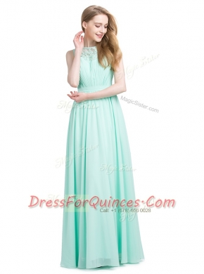 Turquoise Sleeveless Floor Length Appliques Zipper Prom Evening Gown