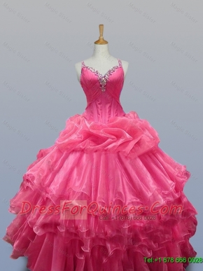 2015 Elegant Straps Quinceanera Dresses with Beading in Organza
