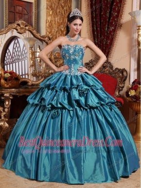 Teal Ball Gown Sweetheart Floor-length Taffeta Appliques Quinceanera Dress