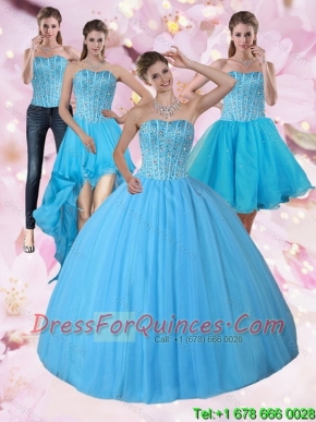 Detachable Baby Blue Strapless 2015 Quinceanera Dress with Beading