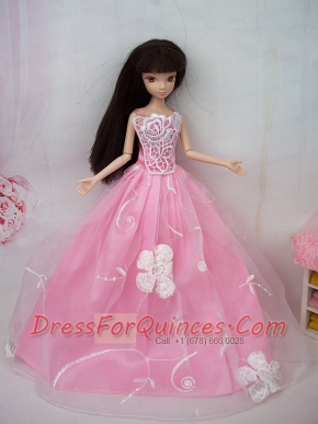 Fashionable Embroidery Pink Princess Barbie Doll Dress