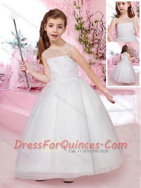 2016 Modest Scoop Ankle Length Tulle Adorable Little Girl Pageant Dress with Appliques