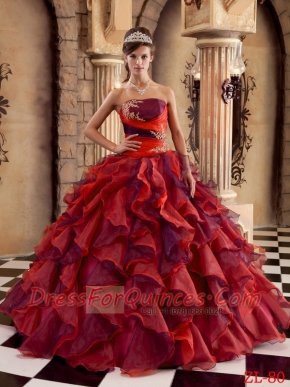 Strapless Ball Gown Ruffles Organza Muti-color Ball Gown Best Quinceanera Dresses
