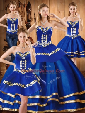 Ball Gowns Sweet 16 Dress Blue Sweetheart Satin and Tulle Sleeveless Floor Length Lace Up