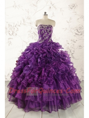 Purple Strapless 2015 Quinceanera Dress with Appliques