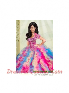 Luxurious Multi-color Organza Quinceanera Jacket with Appliques and Ruffles