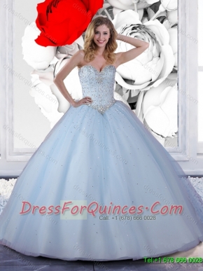 2015 Summer Pretty Ball Gown Light Blue Quinceanera Dresses with Beading