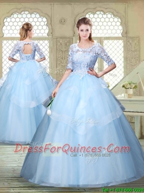 Hot Sale Half Sleeves Scoop Quinceanera Dresses with Lace