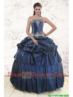 Embroidery and Pick Ups Cheap Quinceanera Dress in Navy Blue