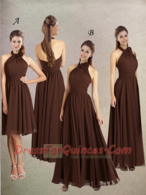 Halter Ruching Empire Hand Made Flowers 2015 Dama Dress