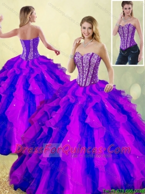 Classical Beading and Ruffles Multi Color Sweet 16 Dresses