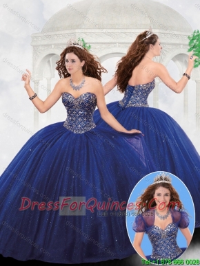 2016 Luxurious Sweetheart Beaded Quinceanera Dresses in Royal Blue