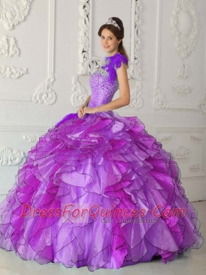 Strapless Baeding Impressive Purple Ball Gown Floor-length Satin and Organza Beautiful Quinceanera Dress For 2014