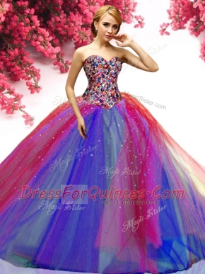 Sweetheart Sleeveless Ball Gown Prom Dress Floor Length Beading Multi-color Tulle