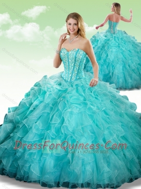 2016 Best Sweetheart Beading Turquoise Quinceanera Dresses in Turquoise